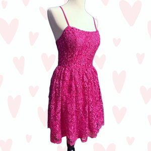 David’s Bridal Pink Lace Corset Open Back Dress